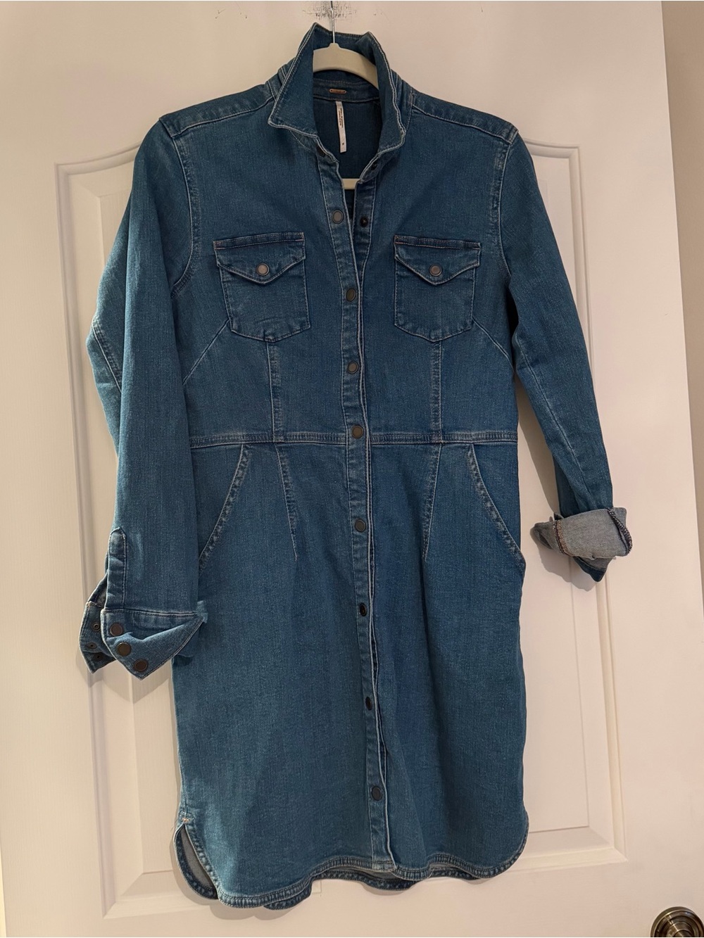 Free People Denim Shirt Dress Snap Front Medium Wash Size M - Picture 1 of 3